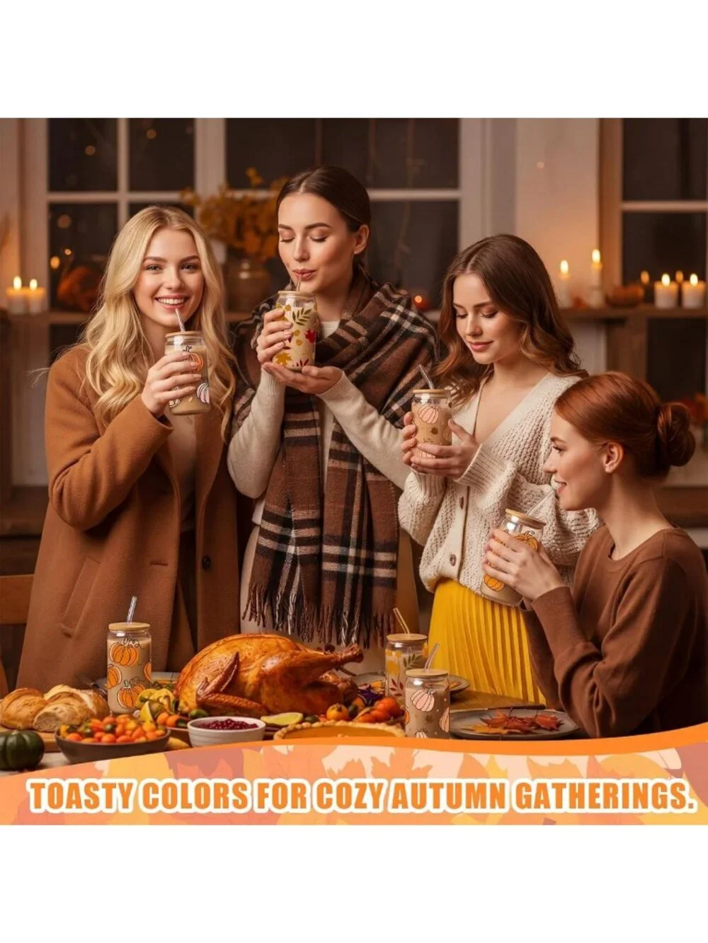 12 Pcs Autumn Pumpkin Glass Cups with Lids & Straws - Cozy Fall Tumblers, Gifts